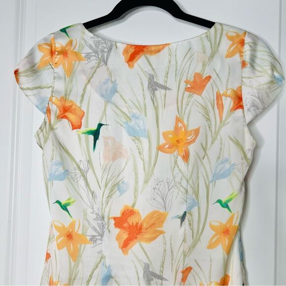 H&M Women's Satin Shift Dress Floral Hummingbird Print Size 4 Lined - Picture 6 of 11